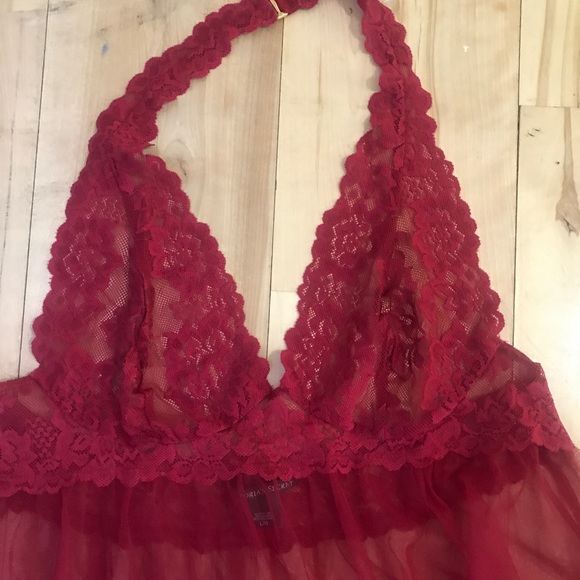 Red Victoria’s Secret Sheer Lace Halter Babydoll - Picture 5 of 17